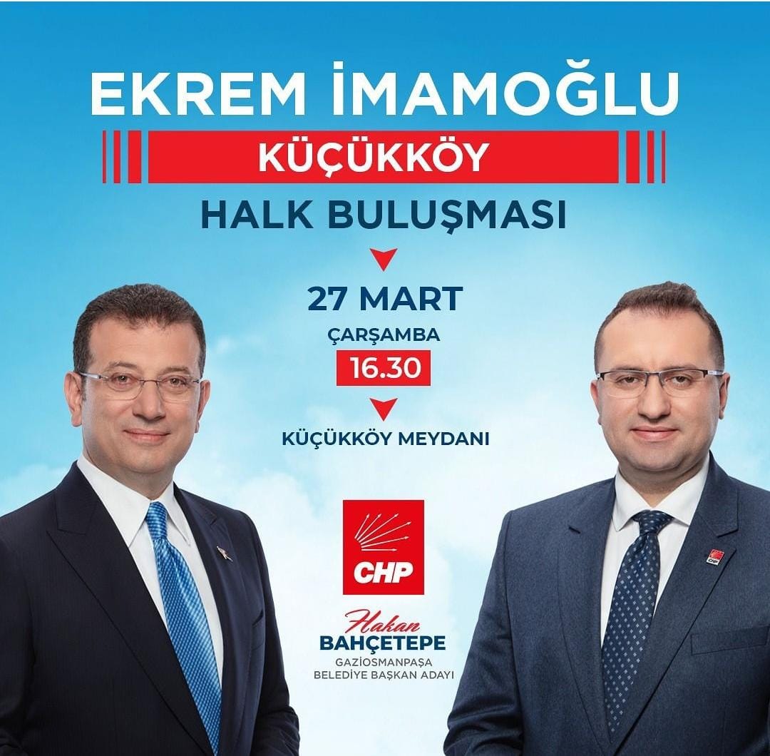 İstanbul Büyükşehir Belediye Başkanı Sayın Ekrem İmamoğlu ile yarın Küçükköy Meydanında buluşuyoruz.Tüm Gaziosmanpaşalı hemşehrilerimiz davetlidir.