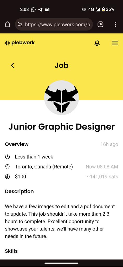 plebwork's tweet image. 🚨 New job by @bullbitcoin_ for a junior graphic designer. 

Short project to showcase some proof of work. 

Other potential projects down the line with one of the hottest bitcoin businesses out there 💛 

Get on it! 
 plebwork.com/browse/job/045…