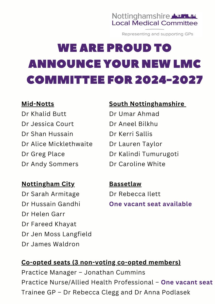 Following our recent committee member elections we are pleased to announce and welcome our new committee for 2024-2027. A huge thank you and our best wishes to our outgoing members for all their hard work and support for our constituent practices over their terms!