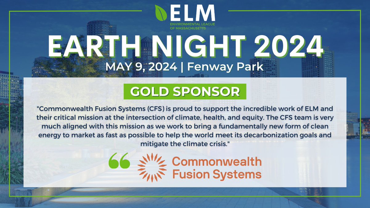 Thank you to @CFS_energy for supporting #EarthNight2024 as a Gold Sponsor! Come celebrate the 2024 Commonwealth Environmental Leadership Awardees with us on May 9 at @fenwaypark: bit.ly/EarthNight2024