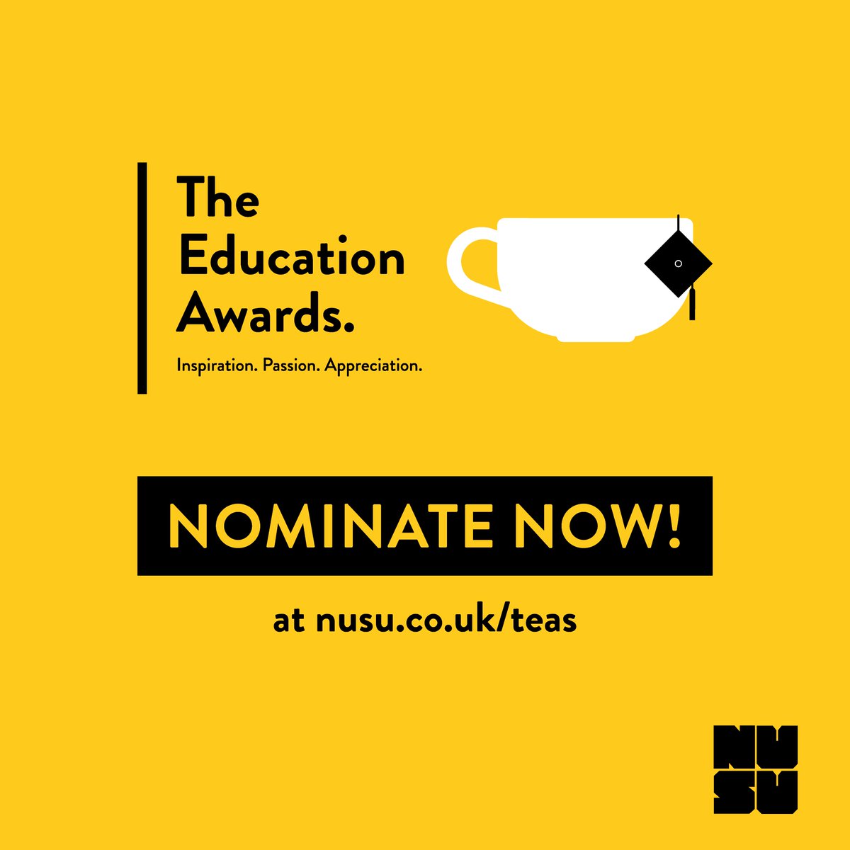 Calling all our students... the Education Awards (TEAs) have now launched and nominations are open until the 8th of April! Is there a member of University staff that you believe has had a significant impact on your academic experience! Nominate now! nusu.co.uk/student-voice/…