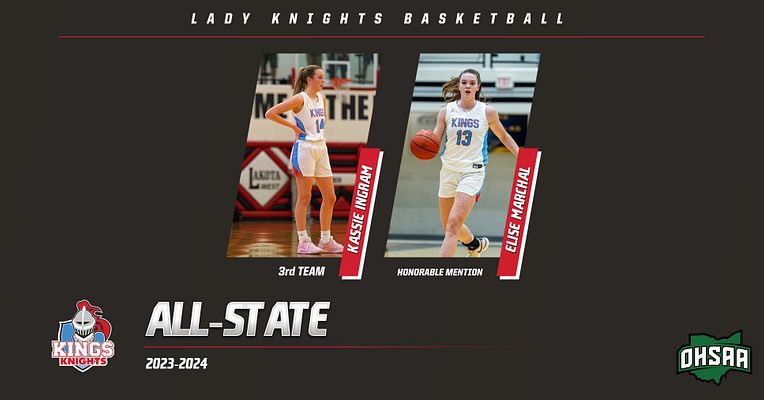 Congratulations to @kassieingram_ for earning 3rd team All State and @EliseMarchal3 for earning Honorable Mention All State!!🏀🏀 @Kings_Schools @kingsathletics @Kings_HS