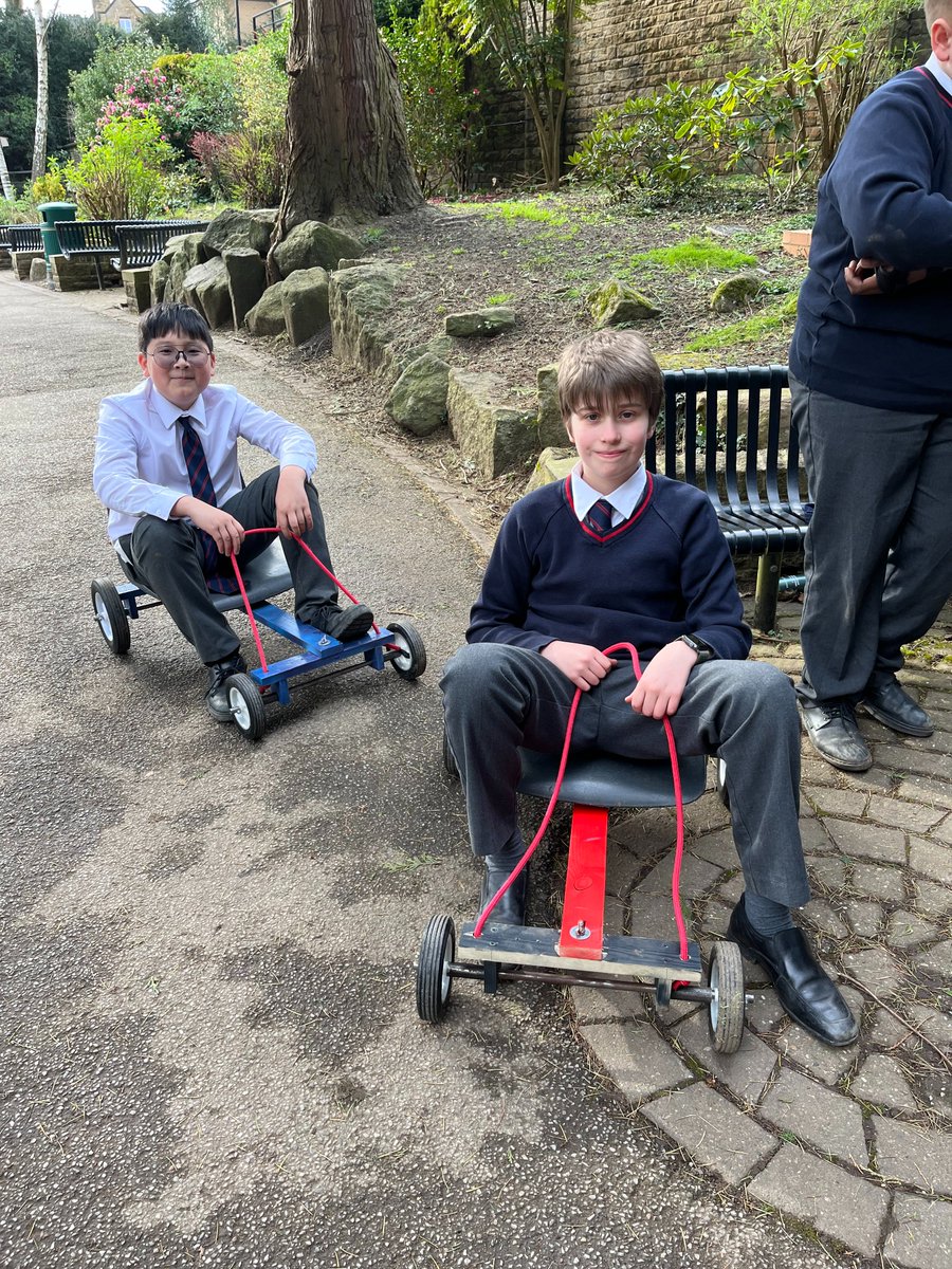 S1 #Design & #Technology pupils enjoyed testing out the go-karts they have been building in the Johnson grounds this afternoon. #Engineering
