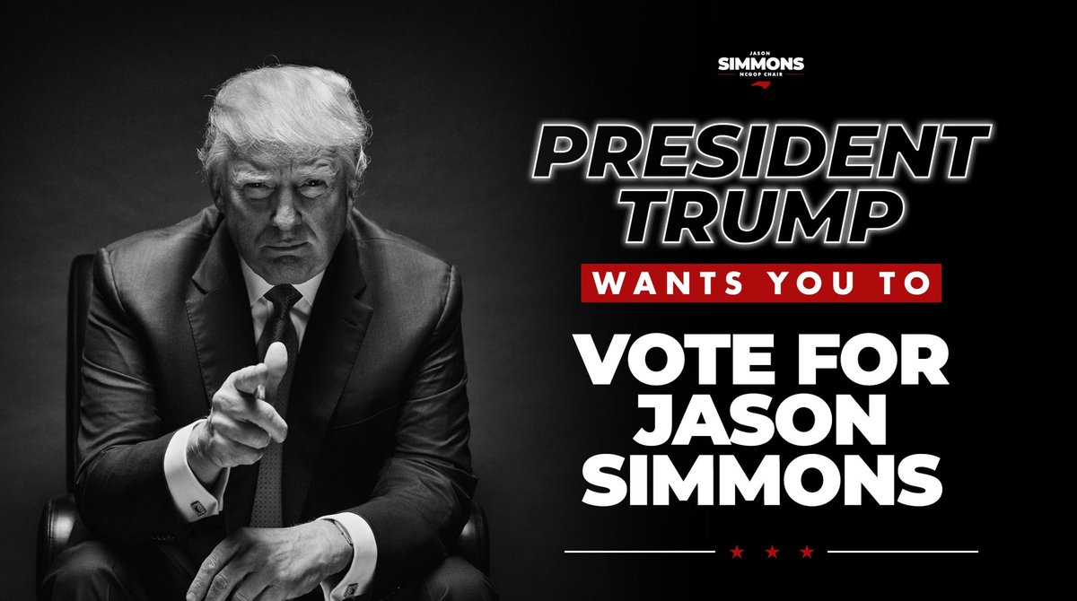 ‼️President Trump wants you to Vote for Jason Simmons for NCGOP Chair TONIGHT! ‼️ Doors open at 6PM and meeting starts at 7PM @ The Farm at 95 (215 Batten Rd, Selma, NC 27576)