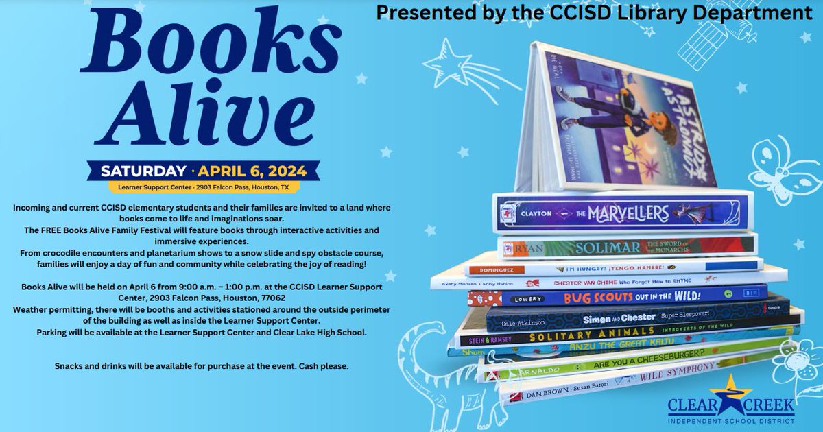 Join us for Books Alive on Saturday, April 6 from 9 to 1.