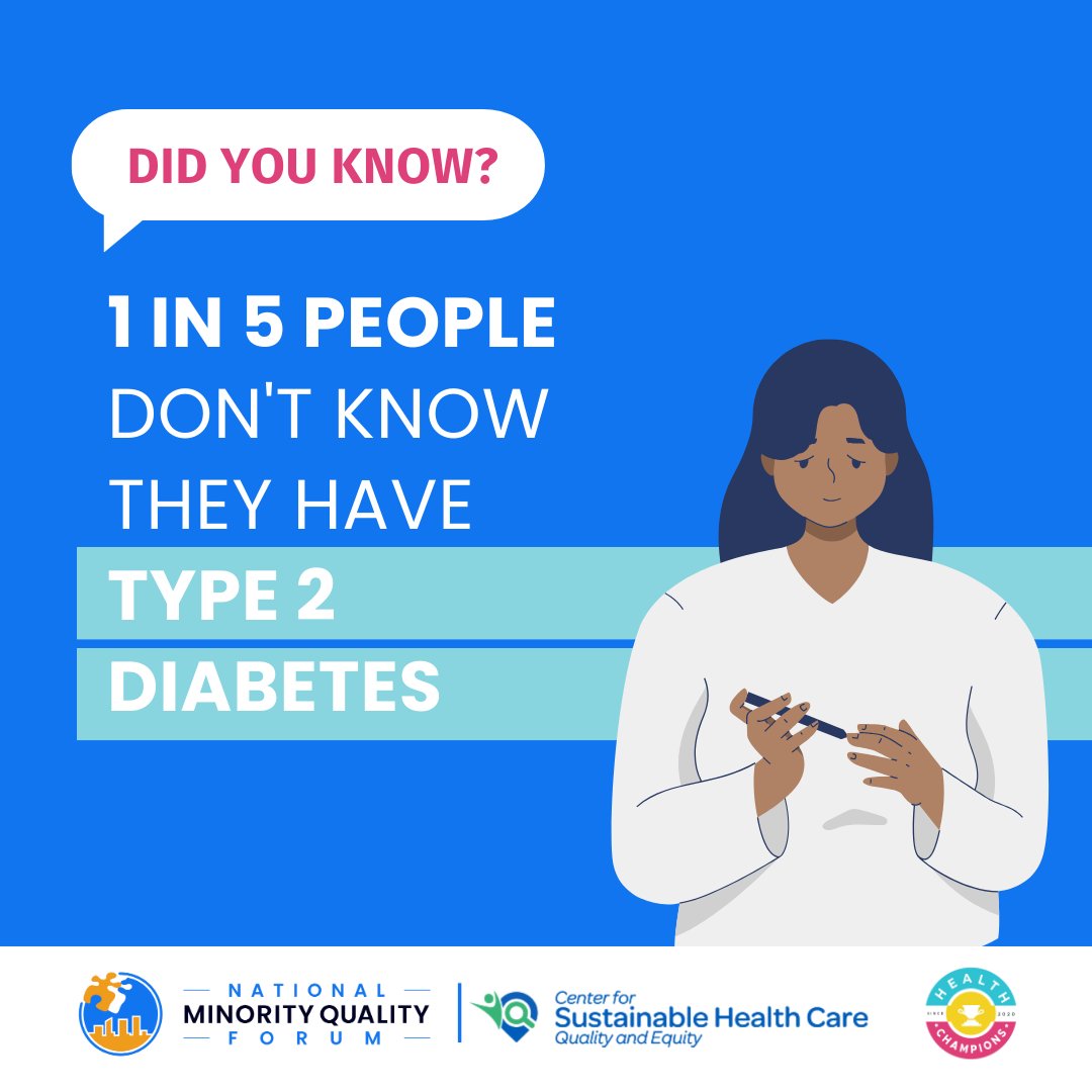 Did you know? 1 in 5 people don’t know they have type 2 diabetes.

A simple blood test can help determine whether someone has the disease. Talk to your doctor about getting your blood tested.

Learn more. nmqf-shc.org/toolkits/type2… #DiabetesAlertDay