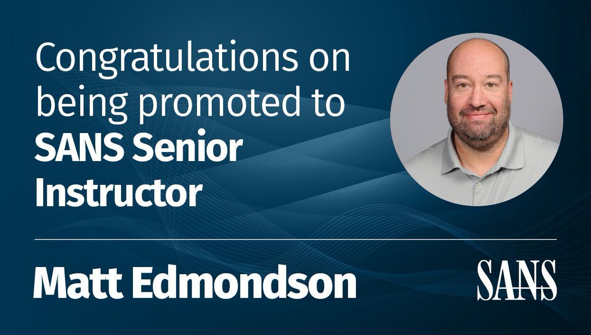 SANSDefense's tweet photo. π Huge congrats to @matt0177 on being promoted to SANS Senior Instructor! Your passion for teaching and expertise in cybersecurity are making a big impact. ππΌ Check out Matt's journey here: https://t.co/LdeTQjMgTl #CyberSecurityExcellence #SANSInstructor https://t.co/PlzSLoSrNb