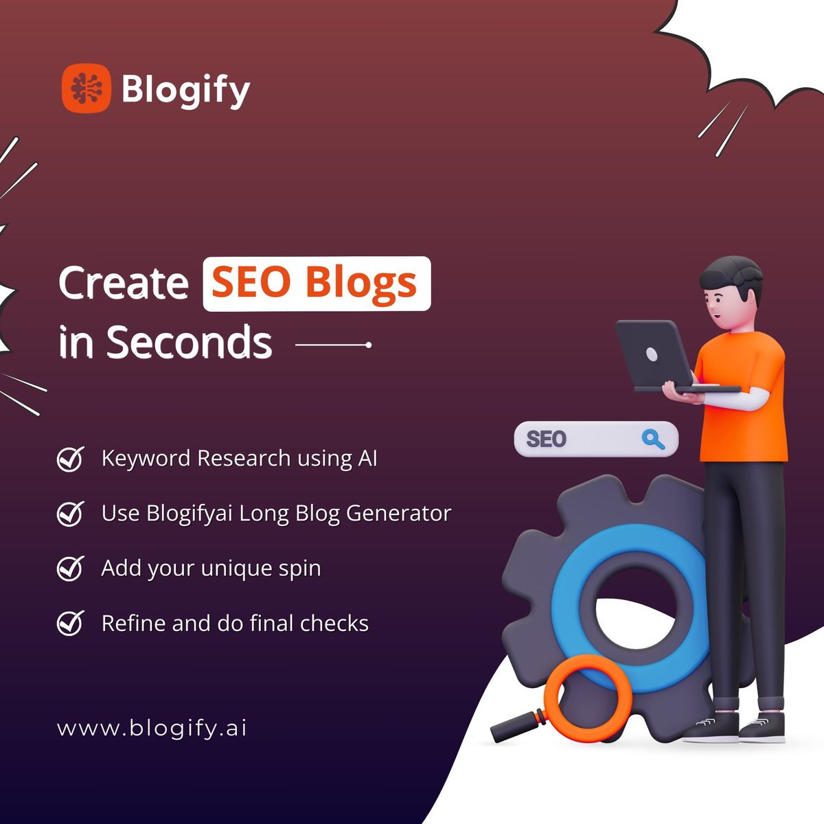 blogify_ai's tweet photo. 🚀 Boost your SEO effortlessly with Blogifyai! 📈 Our AI-powered Long Blog Generator helps you nail keyword research in seconds, so you can craft captivating content in no time. 

#SEO #ContentCreation #AI #Blogify #seofriendlycontent #keywordresearch #rankinggoals https://t.co/vRTNKSM5vS