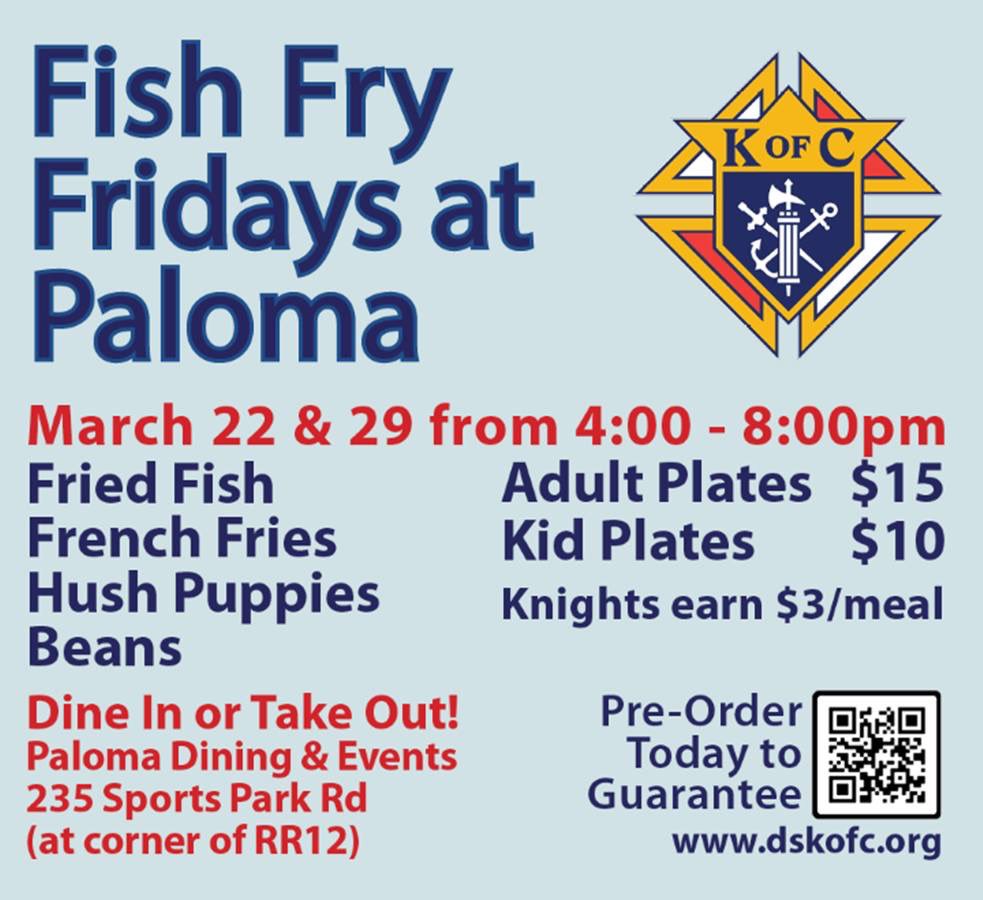 Last Fish Friday is this Friday, Good Friday, at Paloma Dining and Events.   Please preorder to help the restaurant with inventory.   Thanks!  #fishfryfriday #goodfriday #koc #helpushelpothers #Lent2024 #DSTX