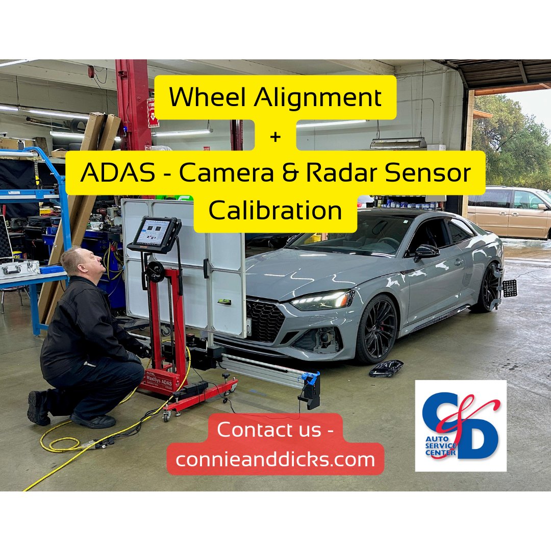 "Wheel alignments on modern cars aren't just about steering straight anymore. After aligning, ADAS tech like cameras &amp; radar sensors may need recalibration for safety. Don't miss this critical step! 🚗💨 #CarCare #ADAS #SafetyFirst"