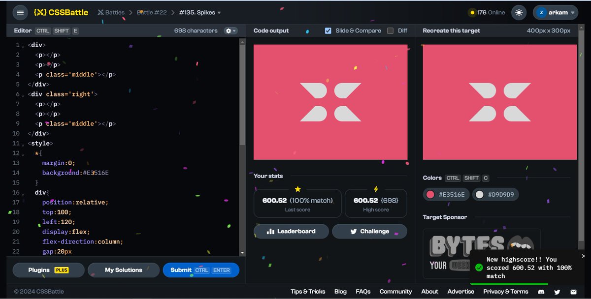 amMohamad123's tweet photo. CSSBattle challenge #135 - Spikes
#CSS #css3 #css2024 #cssbattle #battle22 #challenge135 #solution #spikes #coding #codinglife #FrontEnd #programming #tutorial #webdevelopment #100DaysOfCode #HTML #html5
Reply to get the source codeβοΈπ₯° https://t.co/qZy73n4jFg