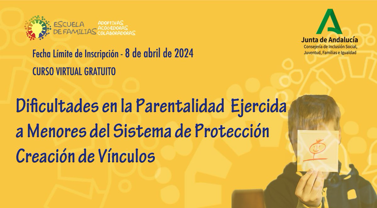escueladopcion's tweet photo. 🆕 CURSO📢 Abrimos Inscripción ➡ Docente Charo Blanco🎯Dirigido a #FamiliasAdoptivas #Acogedoras #Colaboradoras en #Andalucía ℹ️ Información👉🏽 https://t.co/f5MiMylJcu Cc @AldaimaONG @Asoc_Infania @CrezcoFamilias @AfasafAndalucia @ongCcF @ventanafamilia @MargenesyVinc https://t.co/tEFi3IBfhS