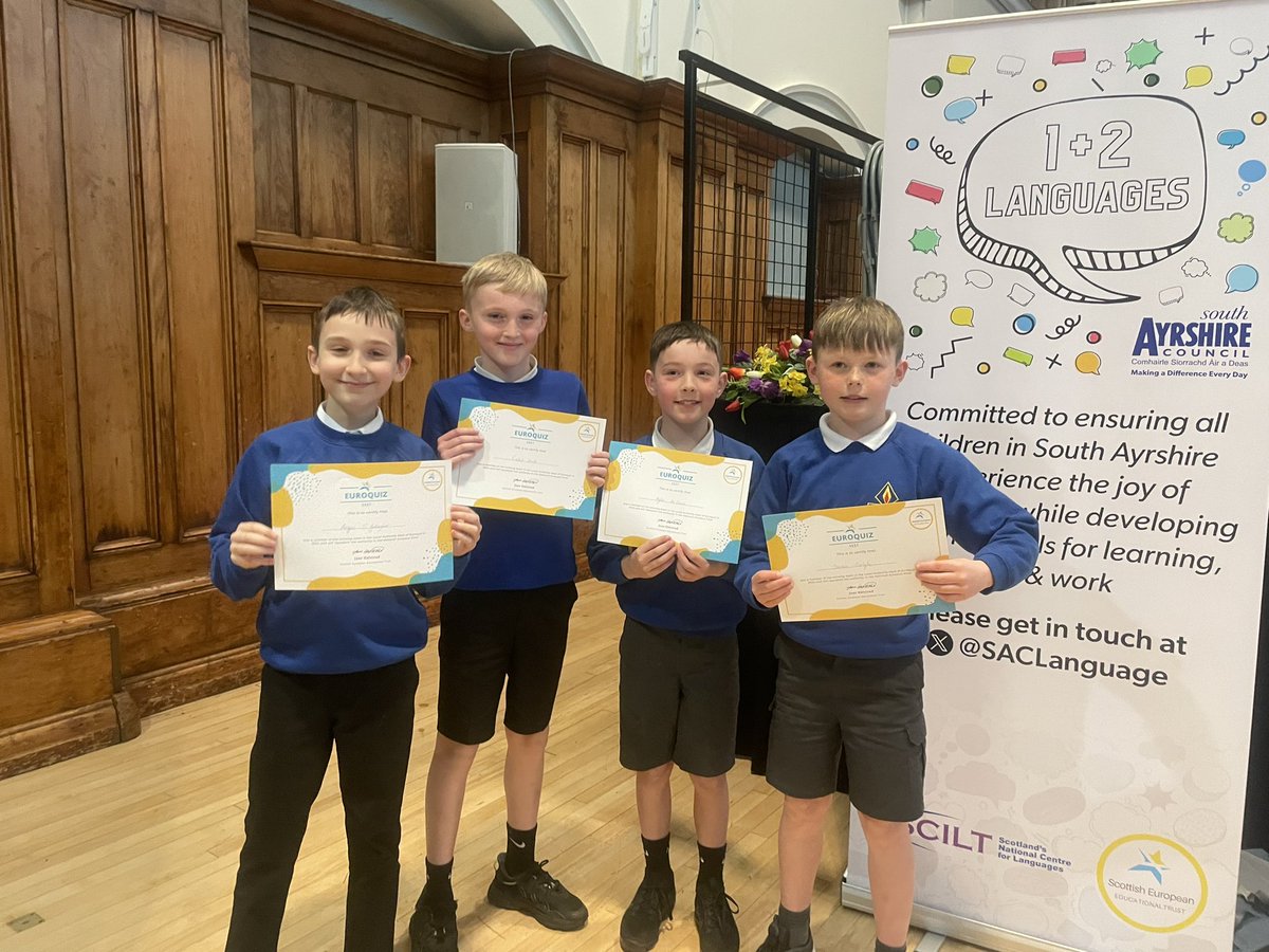 Congratulations to our P6 Euroquiz team on winning the South Ayrshire heats today! Thanks to @SEET_scotland @SacLanguage for organising a fantastic event! Next stop, Edinburgh for the finals!