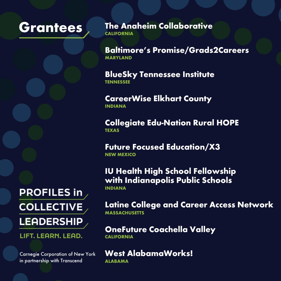 Congratulations to the winners of the Profiles in #CollectiveLeadership initiative!🎉 Amid growing polarization and concerns about career pathways for young people, these partnerships are building bridges in their communities & creating opportunities irrespective of politics. 🧵