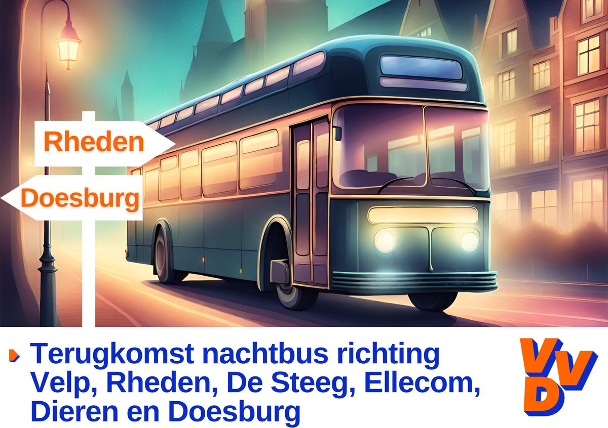 Samen met de <a href="/VVDDoesburg/">VVD Doesburg</a> en <a href="/VVDGelderland/">VVD Gelderland</a> willen wij de nachtbus terugbrengen! 🚌 Hiervoor is echter wel steun nodig, vul het formulier in en laat jouw stem horen over betaalbaar en veilig nachtelijk vervoer! 💶

qr.vvd.nl/?c=y&l=VJKnQ2