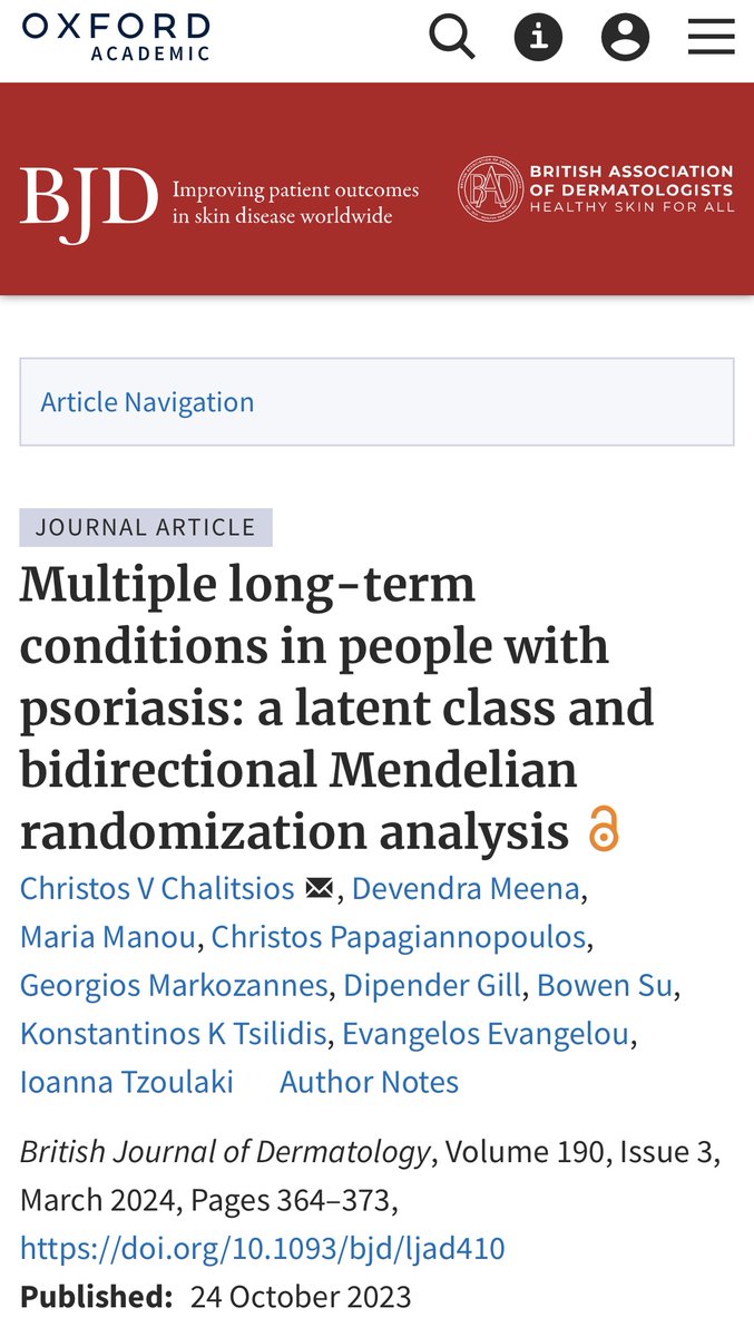 Multiple long-term conditions in people with psoriasis: a latent class and bidirectional Mendelian randomization analysis doi.org/10.1093/bjd/lj…