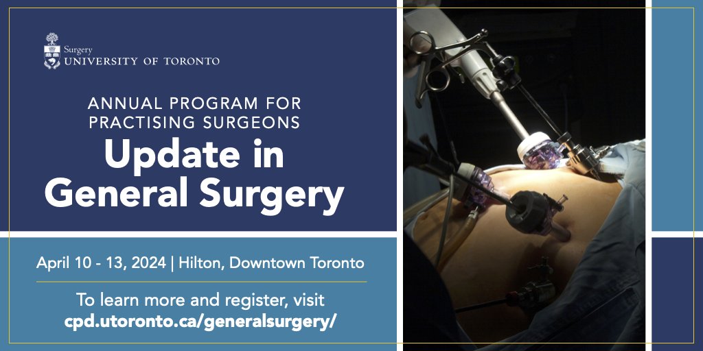 Two weeks to go and still time to register for the Update in General Surgery. Really looking forward to great talks on the hot topics in General Surgery and an amazing list of speakers. Details at cpd.utoronto.ca/generalsurgery