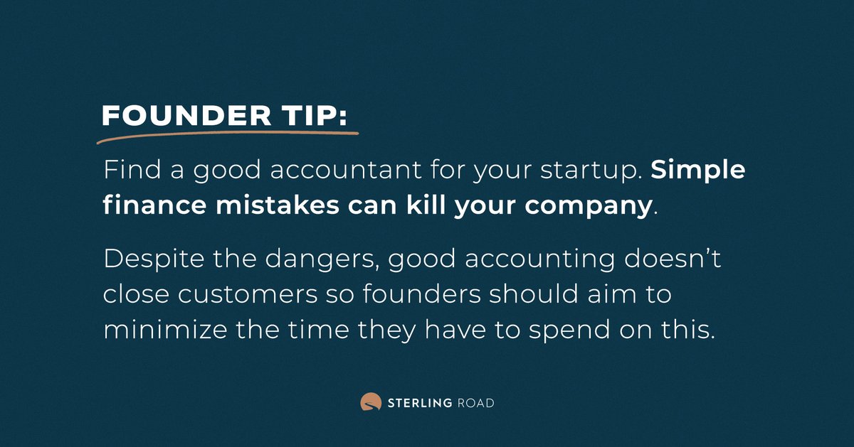 Founder Tip: Find a good accountant for your startup. Simple finance mistakes can kill your company.

Despite the dangers, good accounting doesn’t close customers so founders should aim to minimize the time they have to spend on this.

#StartupFinance #TaxStrategy #FounderTip
