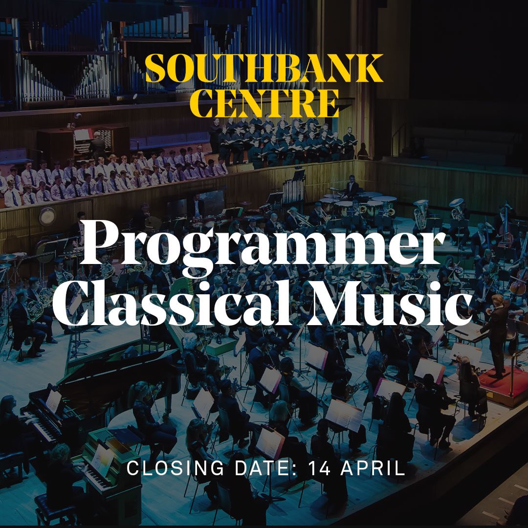 📣📣 CAREER OPPORTUNITY! 📣📣 Exciting opportunity to join @SouthbankCentre, working with me to curate and deliver the classical music programme, one-off festivals, and other cross-artform projects at Europe’s largest arts centre! Full details here: bit.ly/SC_Programmer