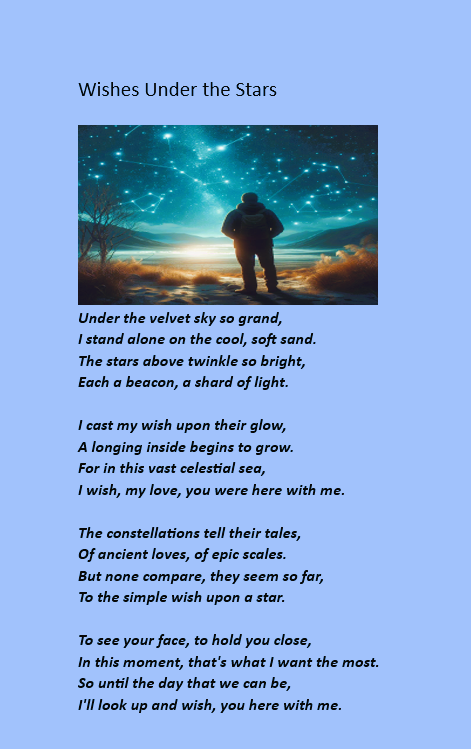 'In the vastness of the night, our dearest wishes take flight towards the stars, in search of a beloved presence.' #PoetryCommunity #WritingCommunity #Iamwriting #PoetsCorner #VoicesOfPoets