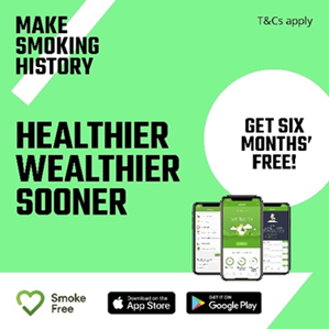 Did you know stopping smoking can save you around £2,000 a year? Try @thesmokefreeapp today and get it free for 6 months if you live in Greater Manchester (T&Cs apply) You’ll have 24/7 access to trained stop smoking advisors and so much more!