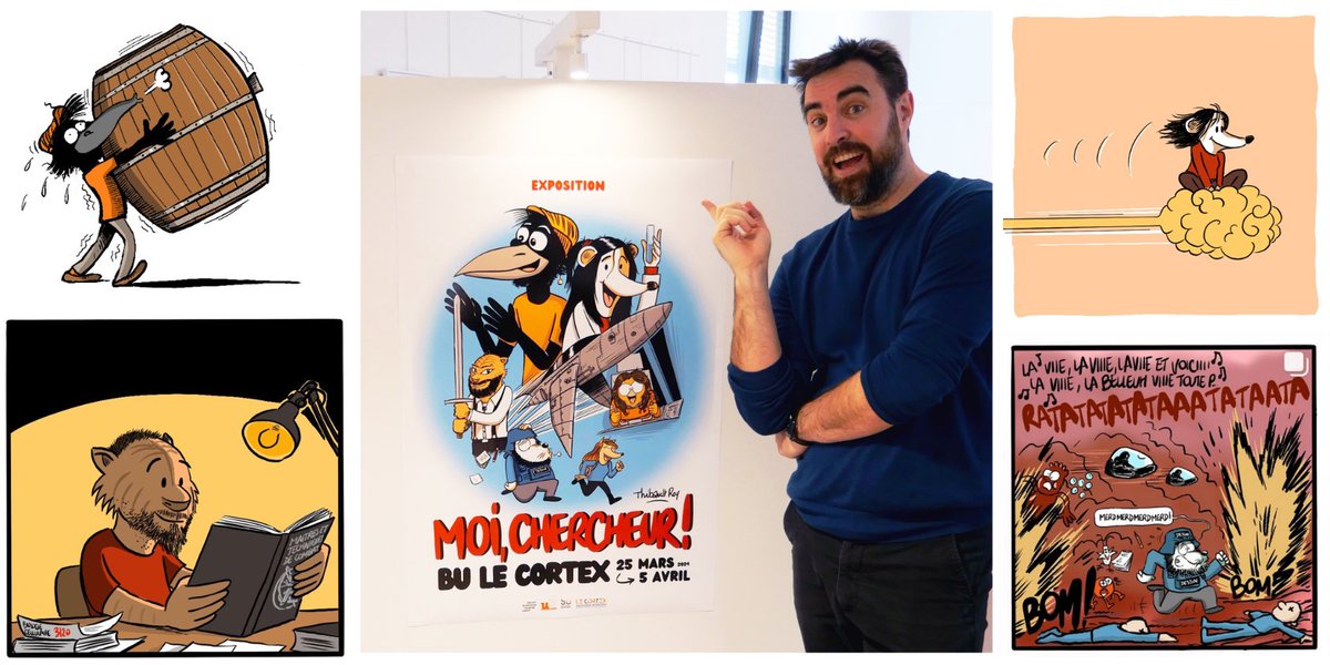 bibliothequesub's tweet photo. [Exposition]
La #BULeCortex vous invite à voir des doctorants de l’@univbourgogne qui se livrent à un exercice autobiographique dessiné en BD par @TibodeTroy avec des têtes d’animaux (enfin… anthropomorphes) 🐭🐱🐻
📅 Moi, Chercheur ! jusqu’au 5 avril
👉 https://t.co/g0bJe8atpk https://t.co/JFuMQDJpk9