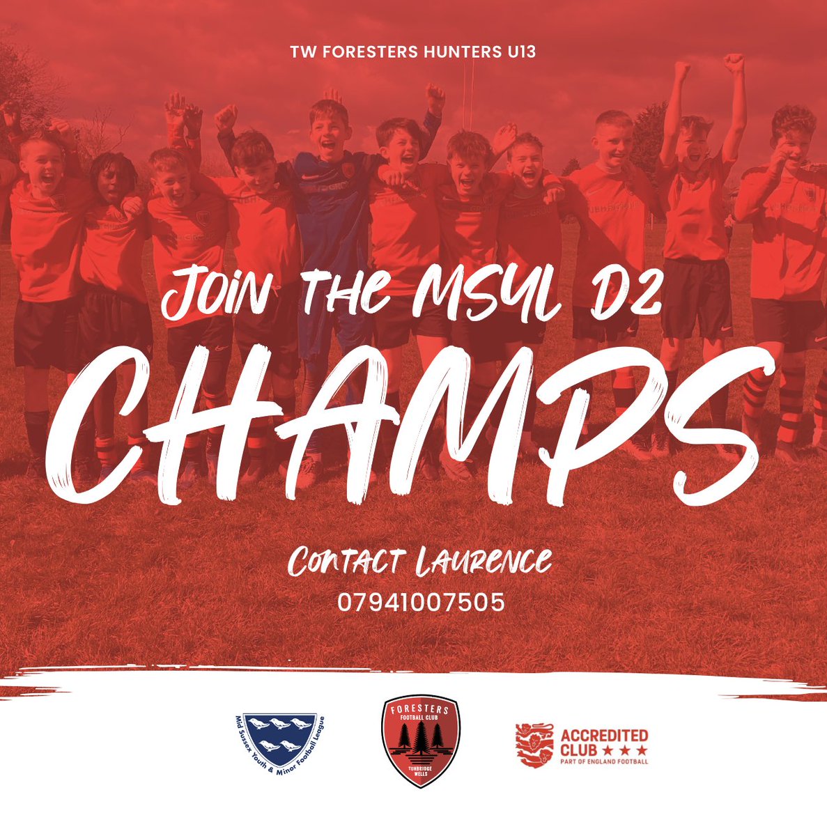 🌲⚽️🏆 They only went and won the league!!!  🏆⚽️🌲

Congrats to the U13 Hunters for winning the Mid Sussex Div 2 youth league. If you or a player you know are looking for a new challenge then we are looking for the right kind of player to improve the squad. Get in touch asap!