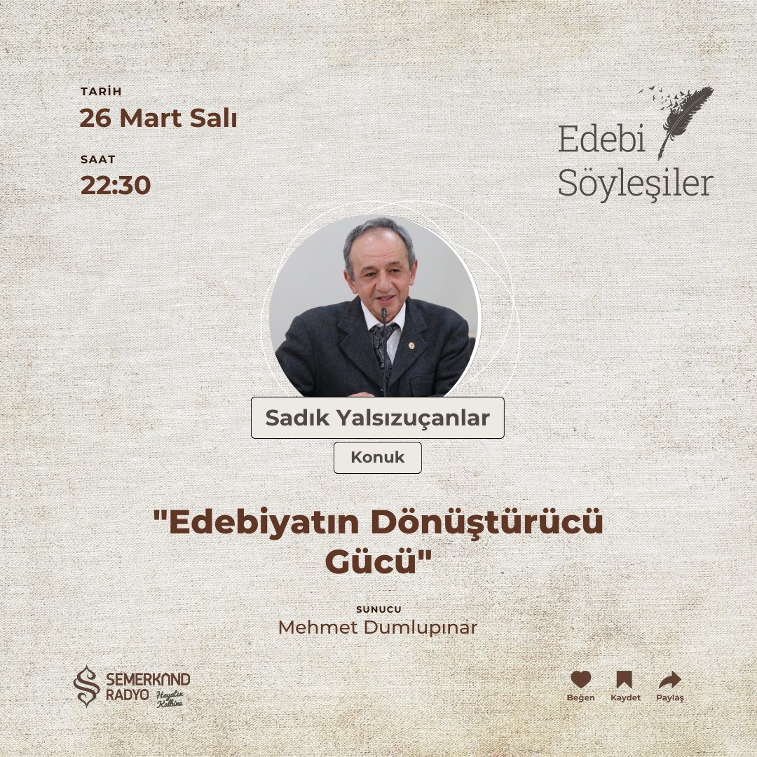 Edebi Söyleşiler'de bu hafta konuğumuz yazar Sadık Yalsızuçanlar'la okuma, yazma serüveni ve edebiyat macerasına dair konuşuluyor. -Edebiyatın ve sanatın dönüştürücü bizi nasıl etkiler? -Gelenek ve modern arasındaki bağı nasıl kuracağız? -Vefa Apartmanı romanının yazılış…