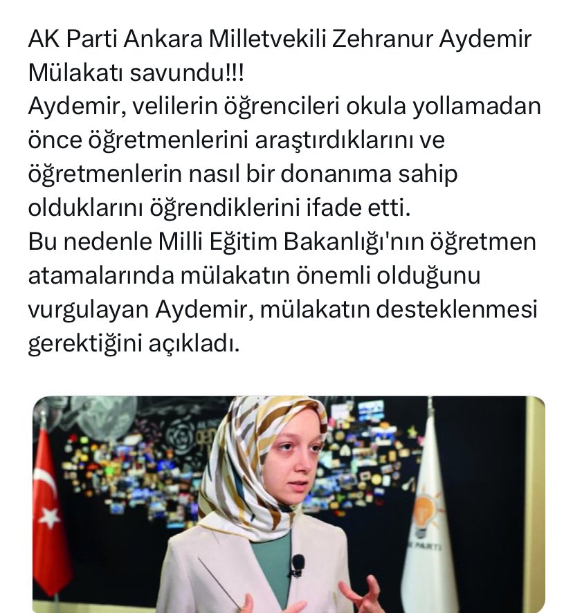 Zehranur o mülakata girecek öğretmen arkadaşların %90’a emin ol bu ülkedeki milletvekillerinin %90 dan daha donanımlı. Oturduğunuz yerden insanları sinir krizine sokan cümleler kurmayı bırakın