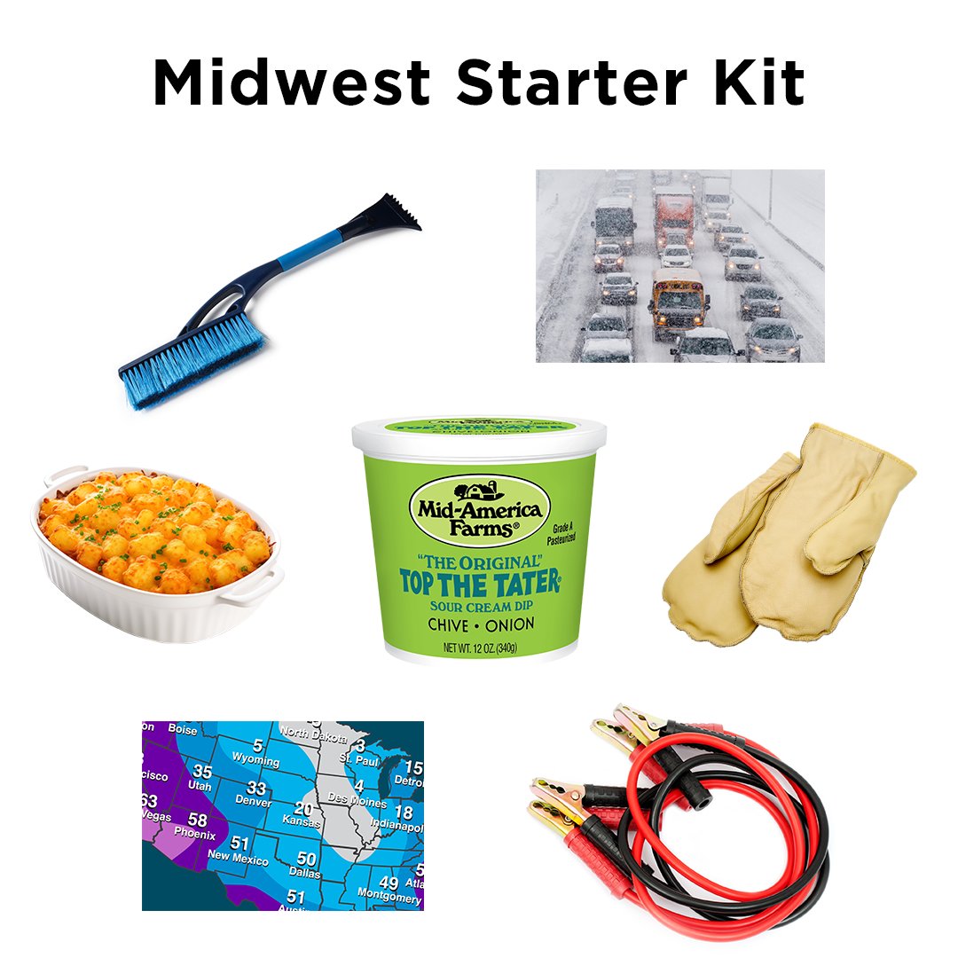 topthetater's tweet photo. Blizzard essentials? Check. Top the Tater? Double check - because when the going gets tough, the tough get dipping.
Stay safe out there!
#MidwestEssentials #TopTheTaterSurvival #TopTheTater #MidwestDips #ChipsAndDip #MidwestThings https://t.co/ei3YEIYjWk