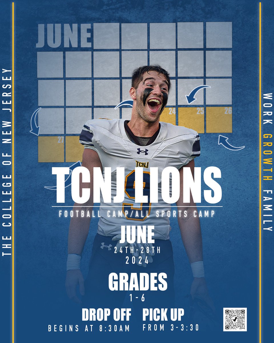 TCNJ football is offering a week long football/all sports camp from June 24th-June 28th. At $150 for THE WEEK, you can't find a better deal for an all day camp in the area. Grades 1-6. Register today! tcnjsportscamps.com/football/camps…