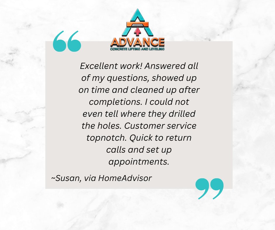 Thanks so much for sharing your experience, Susan!

#TestimonialTuesday #ConcreteLeveling