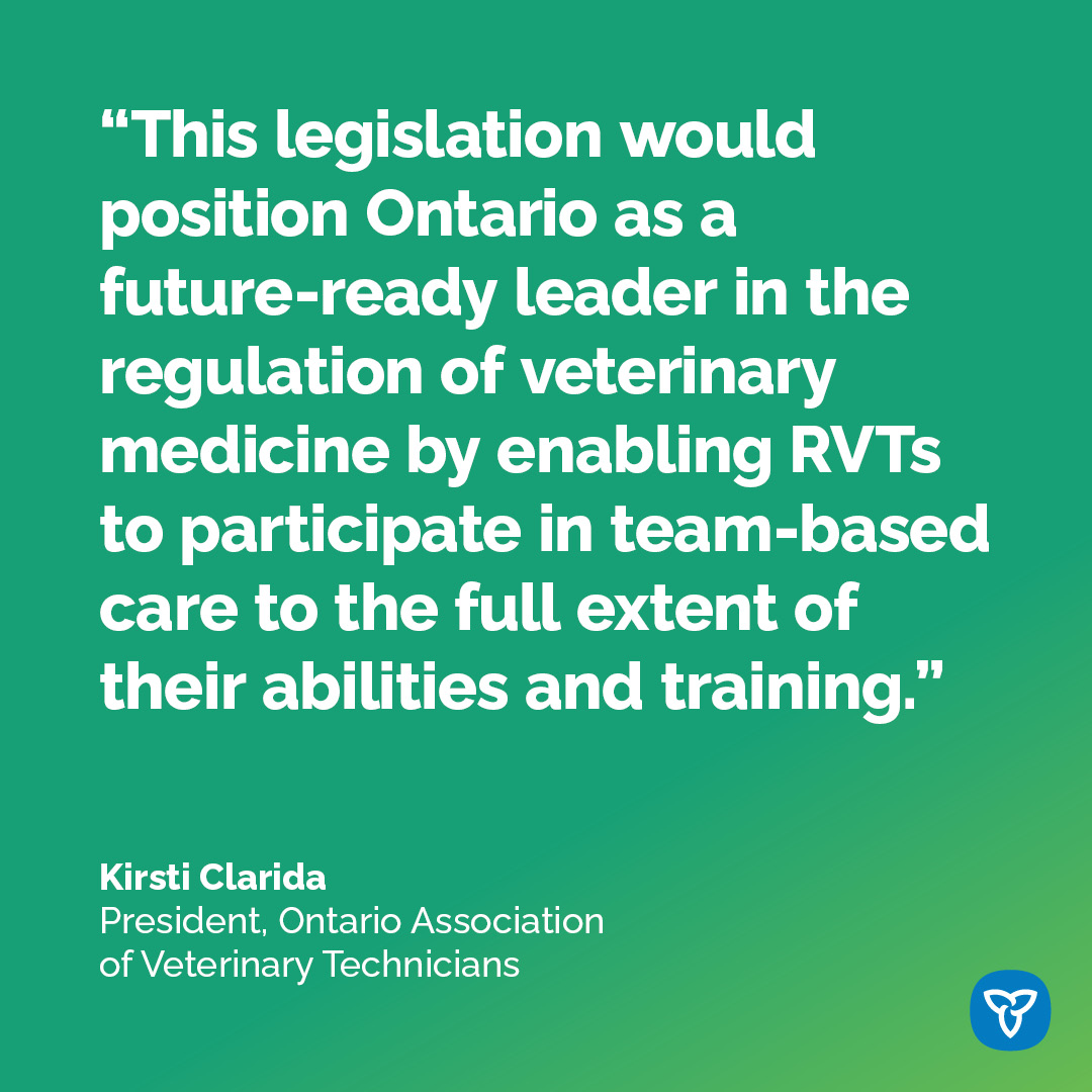 The Ontario Association of Veterinary Technicians supports the proposed Enhancing Professional Care for Animals Act that would, if passed, formally recognize the important role of veterinary technicians. 
#OntAg #GrowingONTogether <a href="/The_OAVT/">OAVT</a>