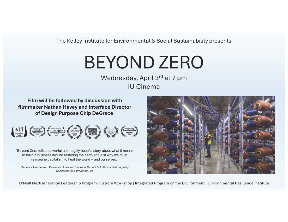 'Beyond Zero' is a documentary focused on the sustainability journey of the flooring company Interface and explores how capitalism can become more than just an environmental problem to be solved. Attend the @IUCinema film screening 7 p.m. Wednesday, April 3.