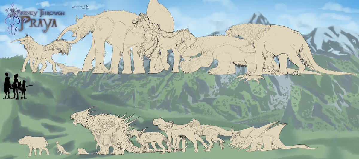 EverWyrmmess's tweet image. Re-did a size line up of some Prayan fauna, consider this my attempt to jumpstart posting stuff again!