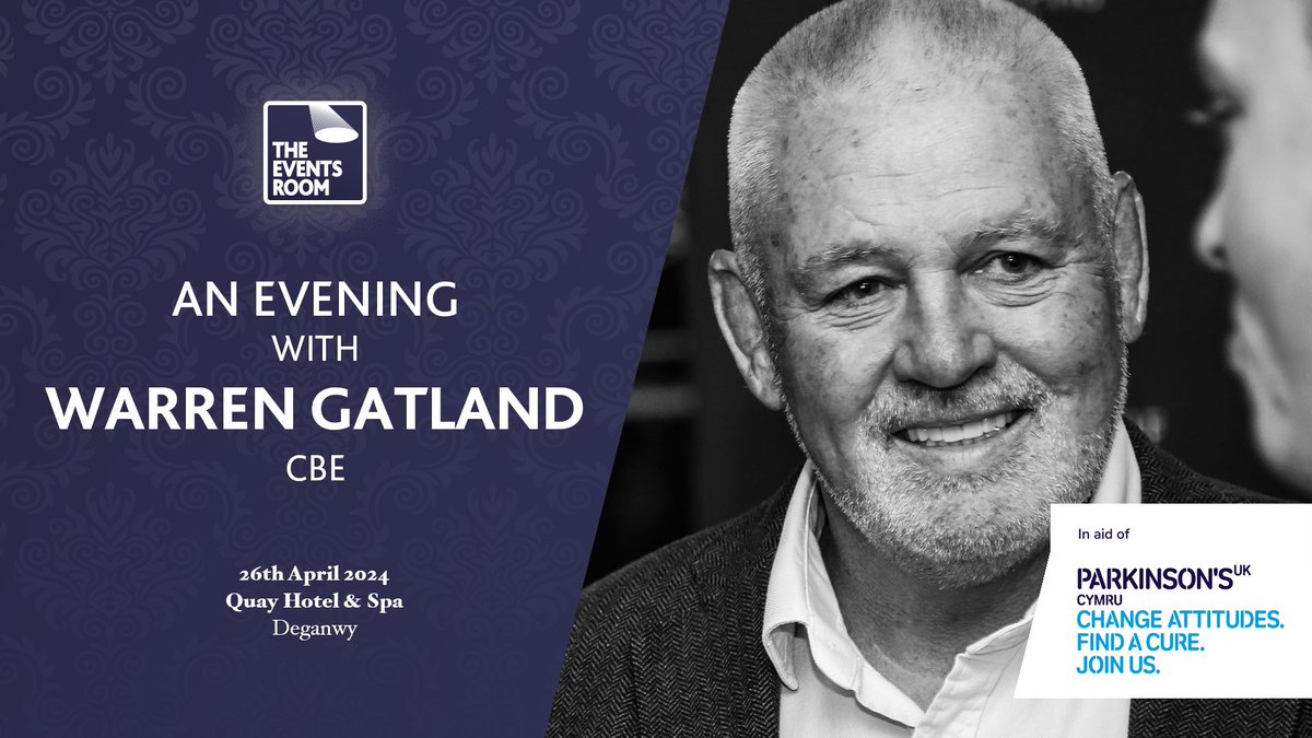 Limited availability to ‘An evening with Warren Gatland’ plus host @RupertMoon on Friday 26th April @QuayHotelandSpa in support of our charitable partner @ParkinsonsUK theeventsroom.co.uk/events/an-even…