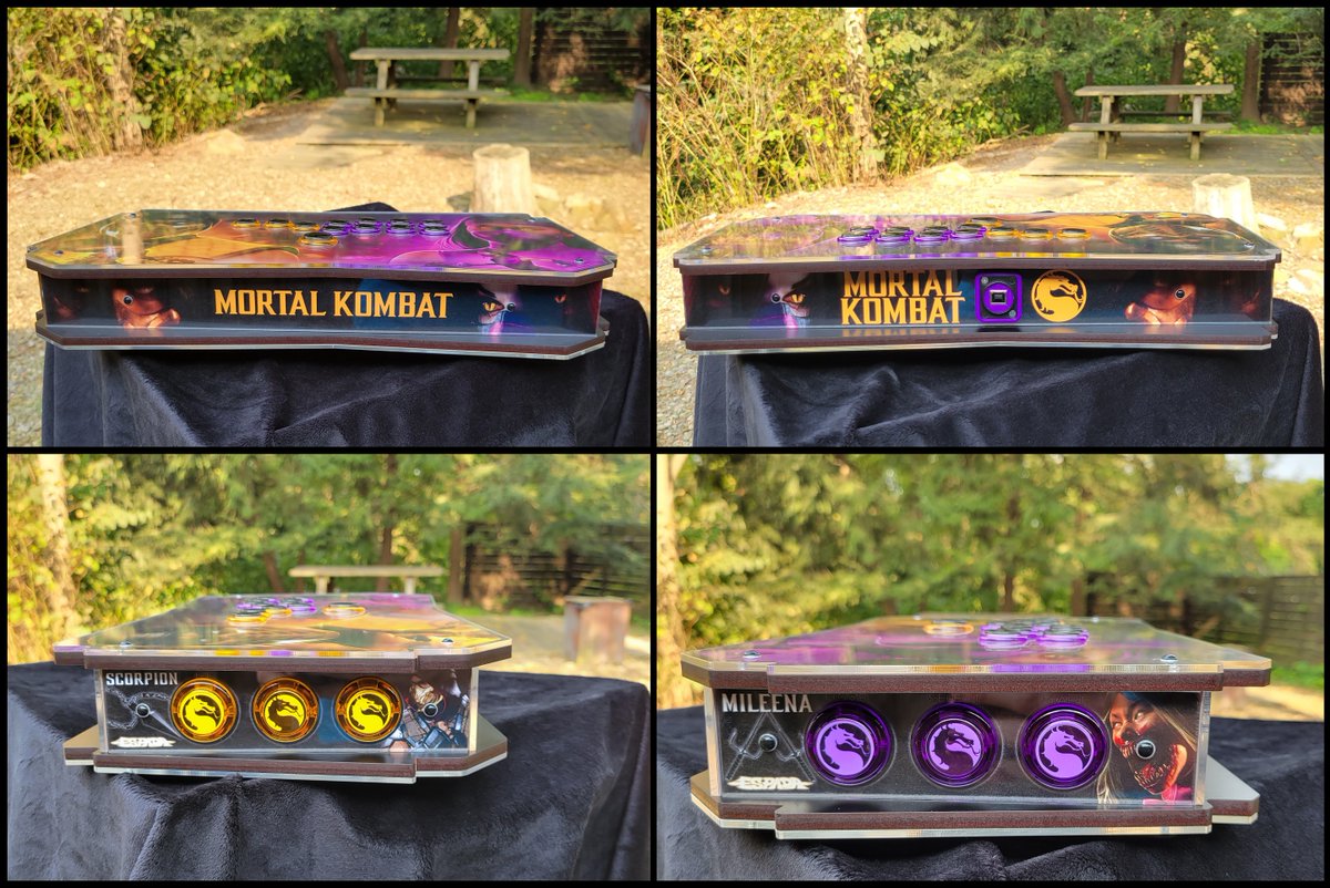 @fightstickart This was the biggest collab stick I've done. The kit was one of @jonyfraze designs, the now retired ESPADA kit. Absolutely killer and super fun to work on (not my only kit from him)... and @Julio_kahnn helped me with the art on it! This was a tribute piece to my fav MK characters