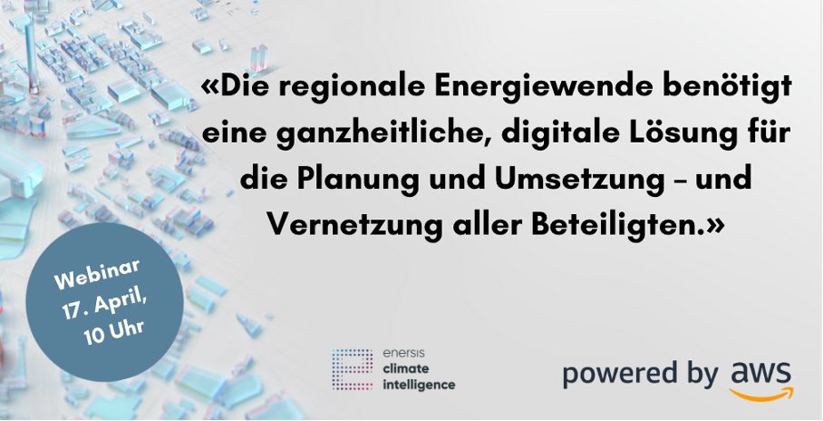 #Webinar, 17. April, 10 Uhr zusammen mit <a href="/AWS_DACH/">Amazon Web Services DACH</a> 👉 events.teams.microsoft.com/event/fe3fb7c6…
Im Webinar mit Thomas Blood, CS Sustainability Leader, EMEA, AWS und Thomas Koller, CEO &amp; Gründer von #enersis, mehr über unseren digitalen Zwilling und die Nachhaltigkeitsstrategie von AWS erfahren.