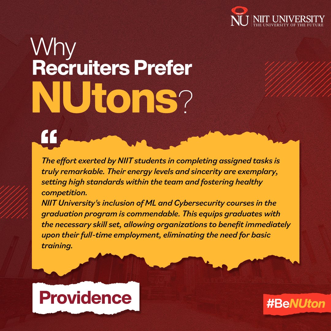 niituniversity's tweet image. #NUtons consistently rise above the #competition with their keen #domainknowledge, ability to think critically and #strategically, and know-how of disruptive #tech. Small wonder that they’re sought after by top #recruiters!

Start your application bit.ly/NIITU_24.