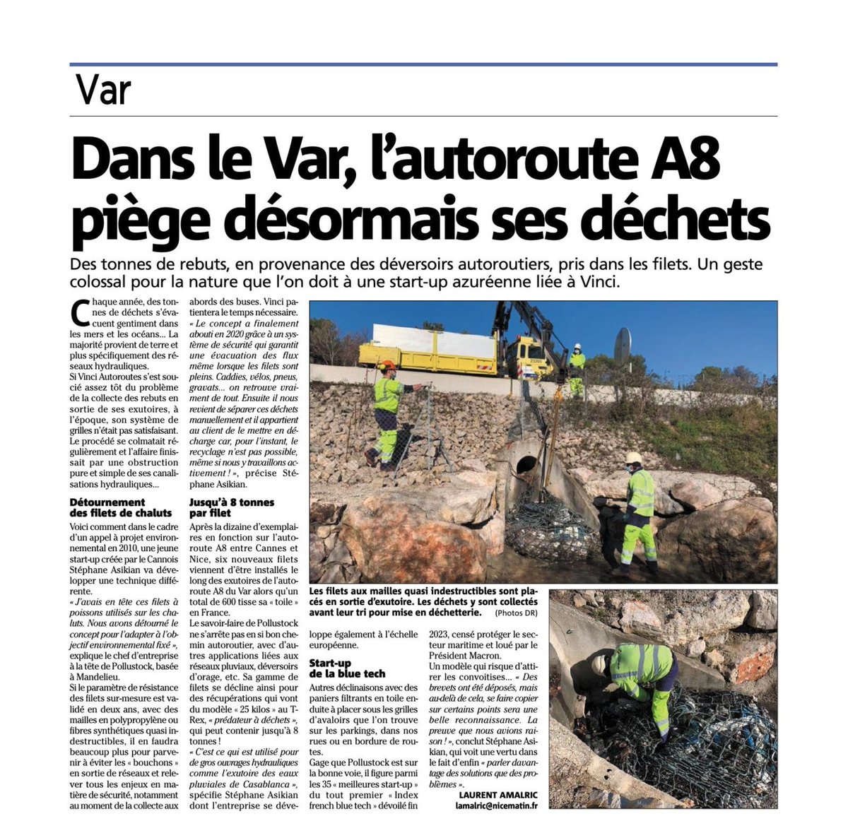 "Des tonnes de rebuts, en provenance des déversoirs autoroutiers, pris dans les filets." ⚔️ 

➡️ Un geste colossal pour la nature que l'on doit à une start-up azuréenne liée à #Vinci, qui figure parmi les 35 "meilleures start-up" - Index French Blue Tech.

#varmatin #pollustock