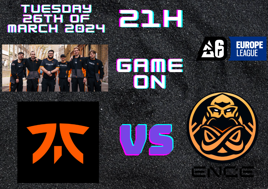 Tonight Fnatic R6 team playing ENCE at 21.00 CET 🏆
Last match of the week and I wish to see you in the different chat for supporting FNC 🖤🧡
twitch.tv/rainbow6
discord.gg/fnatic?event=1…
#FNCWIN #alwaysfnatic #R6EUL