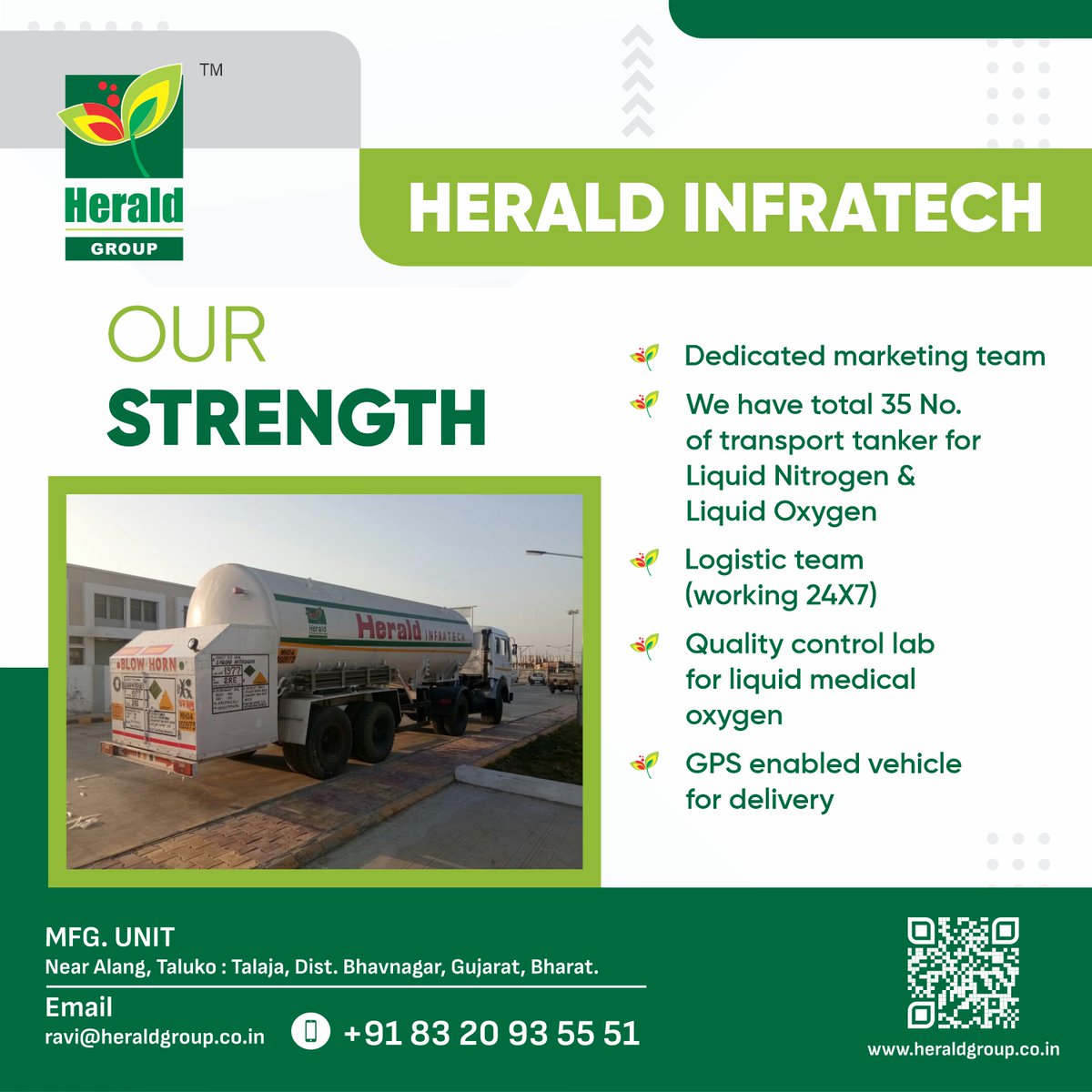 - We have total 35 No. of transport tanker for Liquid Nitrogen & Liquid Oxygen

#heraldinfratech
#heraldgroup #groupofcompanies