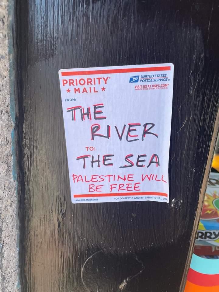 "From the River to the Sea"
Priority mail sticker spotted in Portland, Maine