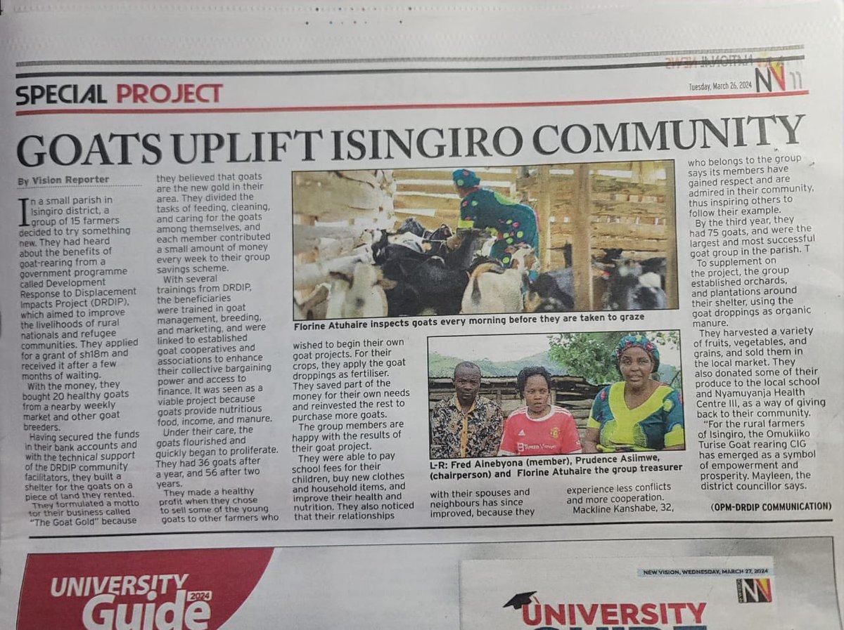 In today’s @newvisionwire are stories about cubbing climate change and improving people’s livelihoods in Isingiro district through DRDIP under @OPMUganda.