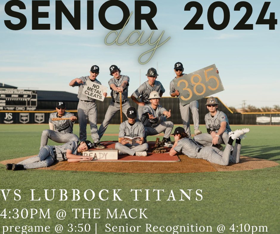 🔊 IT’S GAME DAY &amp; SENIOR DAY 🔊

🐾 Pregame @ 3:50

🐾 Senior &amp; Family Recognition @ 4:10

🐾 First Pitch @ 4:30

Come out to The Mack and support these Seniors and their Families! Go MOJO 
<a href="/MOJO_HARDBALL/">PERMIAN BASEBALL</a>