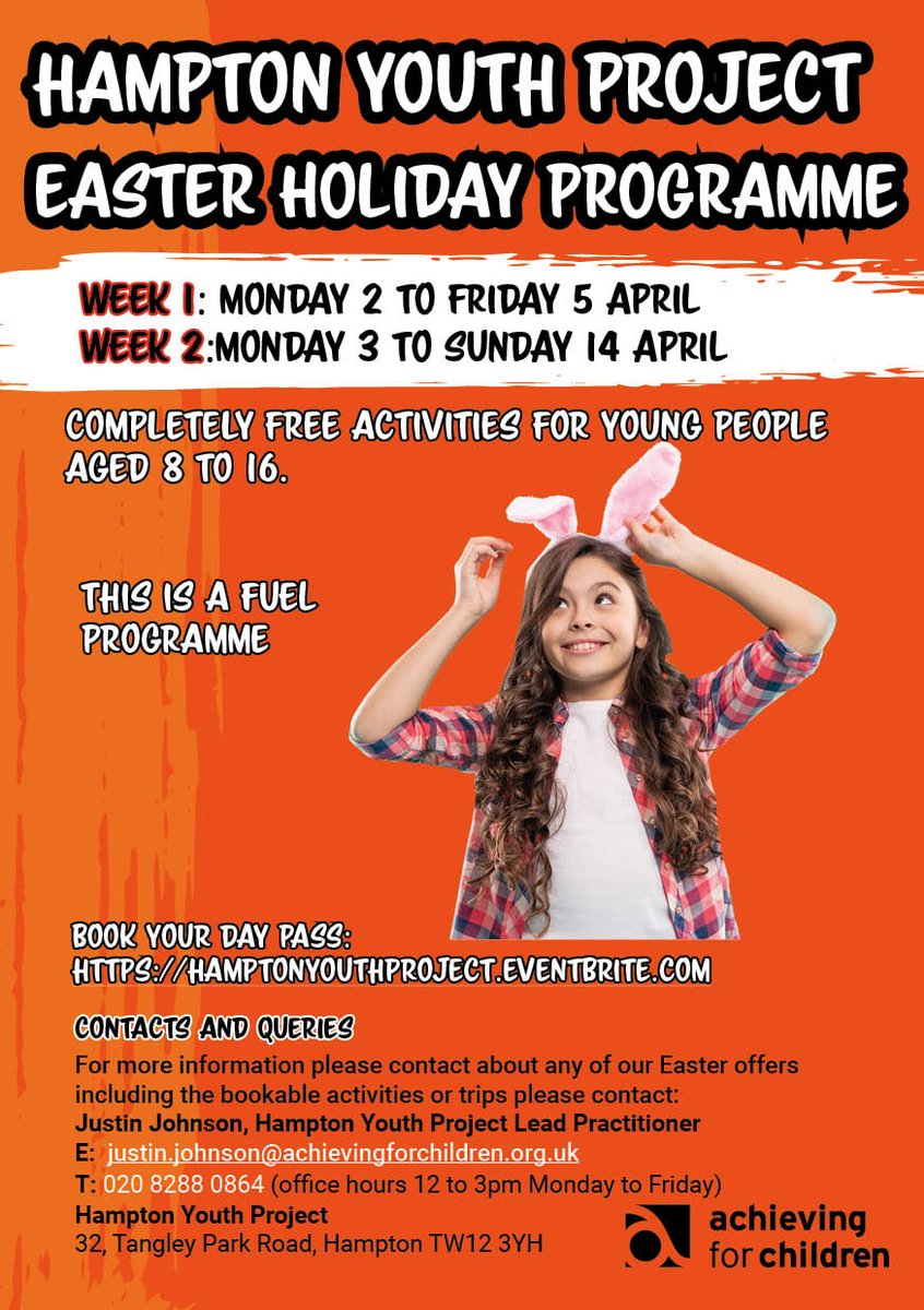 2 weeks of completely FREE activities kicks off on the 2 April at Hampton Youth Project's Easter holiday programme. There's absolutely tons of amazing things to do over the course of the Easter hols, from VR gaming to rollerskating to Easter Egglympics! ➡️bit.ly/43vT3Mx