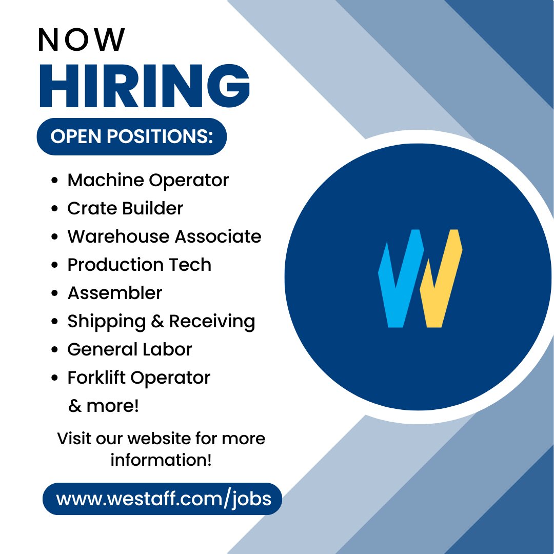 Now hiring these positions! Go to westaff.com to apply! #nowhiring #openposition #jobop #jobopportunity