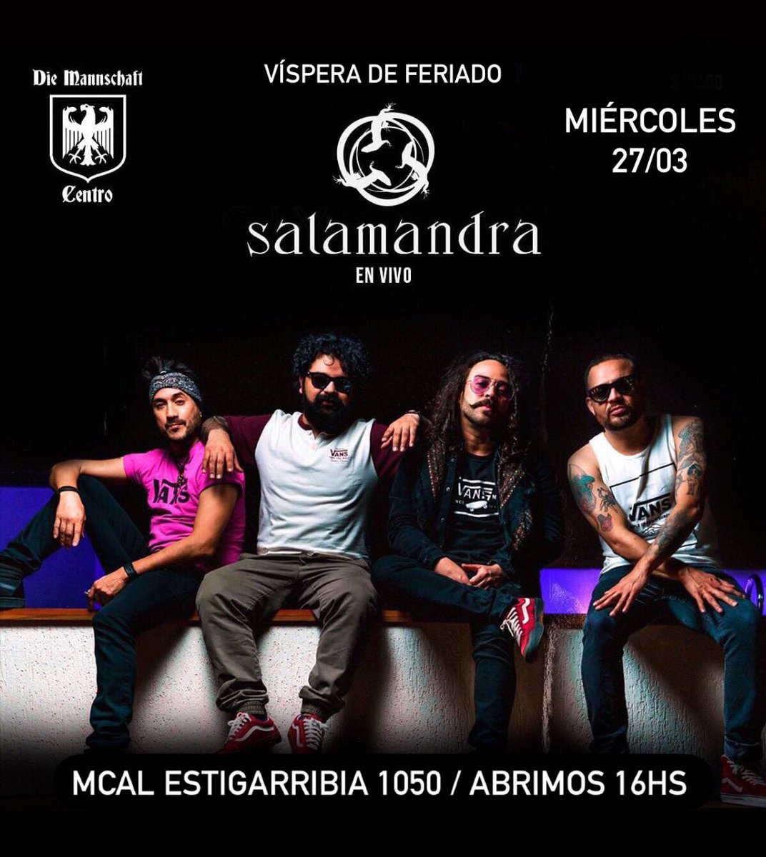 MIÉRCOLES SANTO (Víspera de Feriado) <a href="/salamandrapy/">Salamandra</a>  en vivo en el CENTRO antes <a href="/casta_oficial/">Casta Oficial</a> 🔥🍻🇵🇾 .
ABRIMOS 16HS para el AFTER!.
Música en vivo arranca desde las 23hs aprox.
MCAL ESTIGARRIBIA 1050 c/ EEUU.
Prost! 🍻🇩🇪🇵🇾🔥🤘🏻 <a href="/JavierZacher/">Javier Zacher</a> <a href="/87Bato/">Batoloco..</a> <a href="/AsajeRock/">Asaje Rock</a>