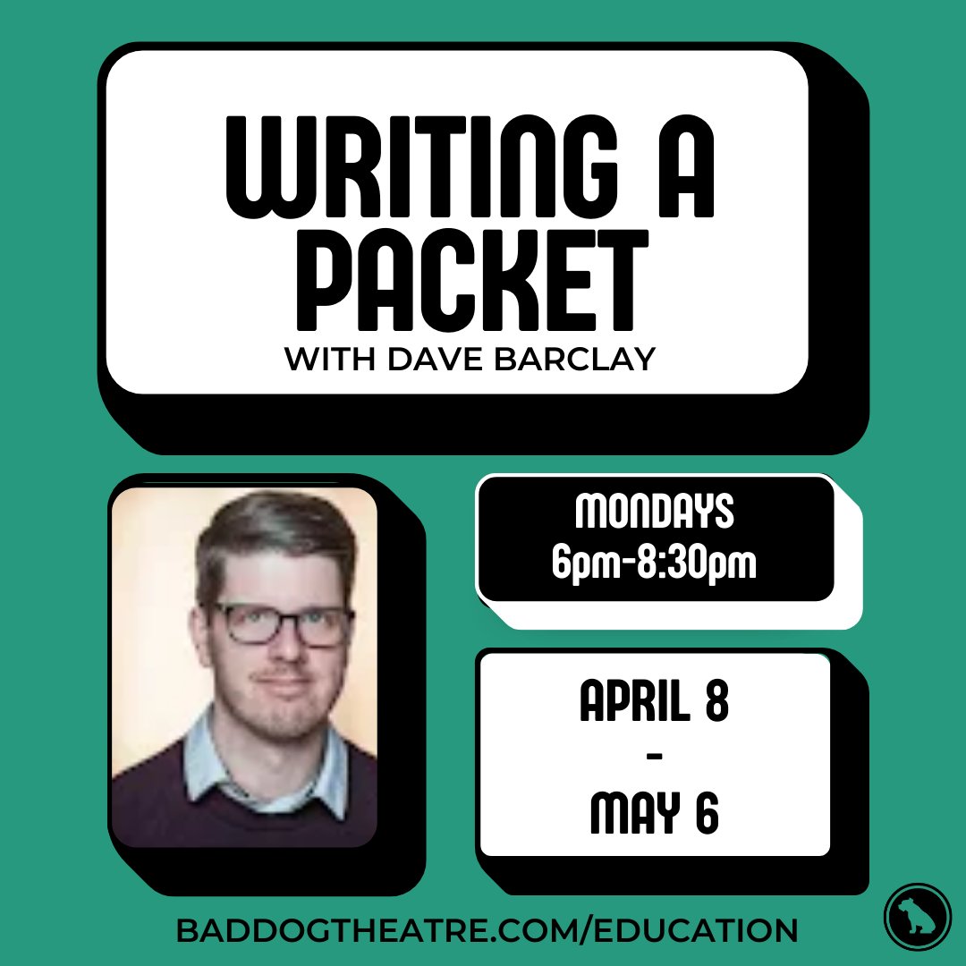 NEW CLASS OFFER: WRITING A COMEDY PACKET w/ Dave Barclay! This class will help students understand what’s required for a packet and how best to translate your comedic voice into the form via topical jokes and sketches for TV, and more Register today at: baddogtheatre.com/comedy-writing…