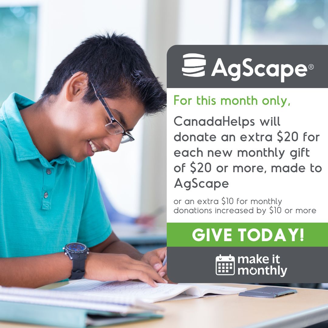 There are a few more days left to join the movement! 'Make it Monthly' with AgScape. New donors, start your journey, and existing donors, increase your impact. Let's make an impact on food literacy together! ow.ly/yacL50R1GxV #MoreWaysToGive #SupportAgScape @CanadaHelps